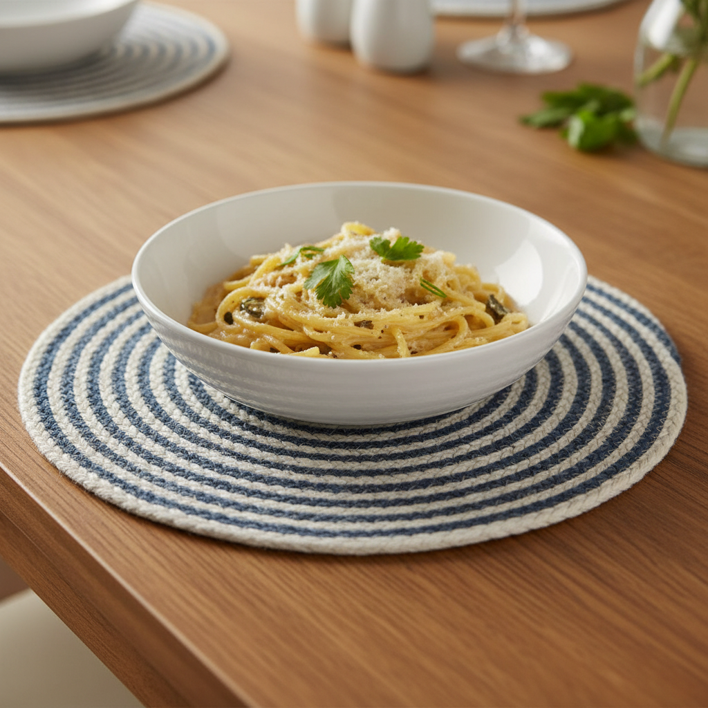 Kata Spiral Placemat | Navy & White | Set of 4 | Braided Jute | KORISSA