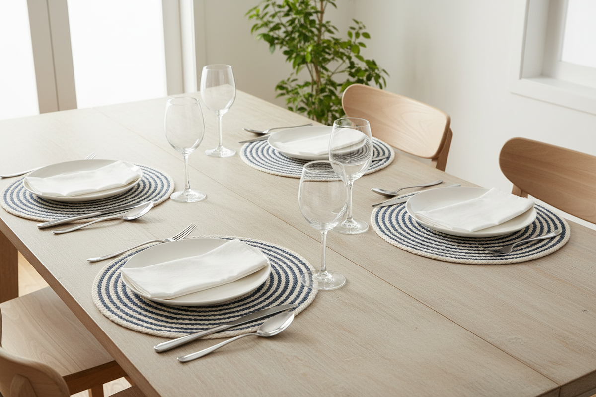 Kata Spiral Placemat | Navy & White | Set of 4 | Braided Jute | KORISSA