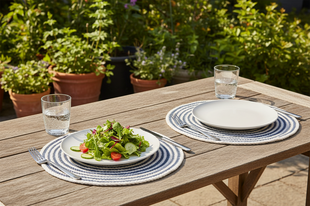 Kata Spiral Placemat | Navy & White | Set of 4 | Braided Jute | KORISSA