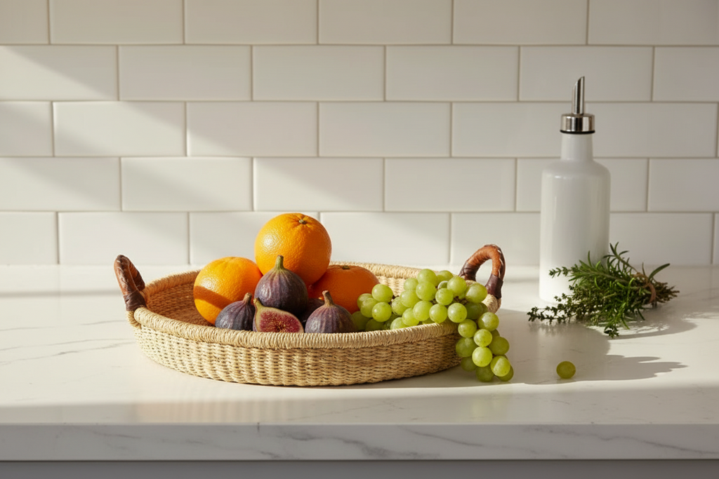 The Montgomery Tray | Handwoven Straw | Leather Handles | Wall Art | Sonder & Holliday