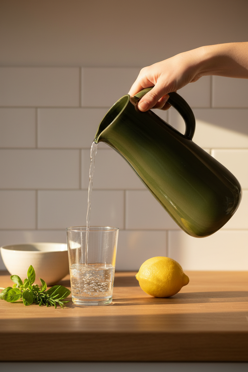 Dadasi Stoneware Jug | Olive Green Glaze | 50 oz | Handmade | Gharyan