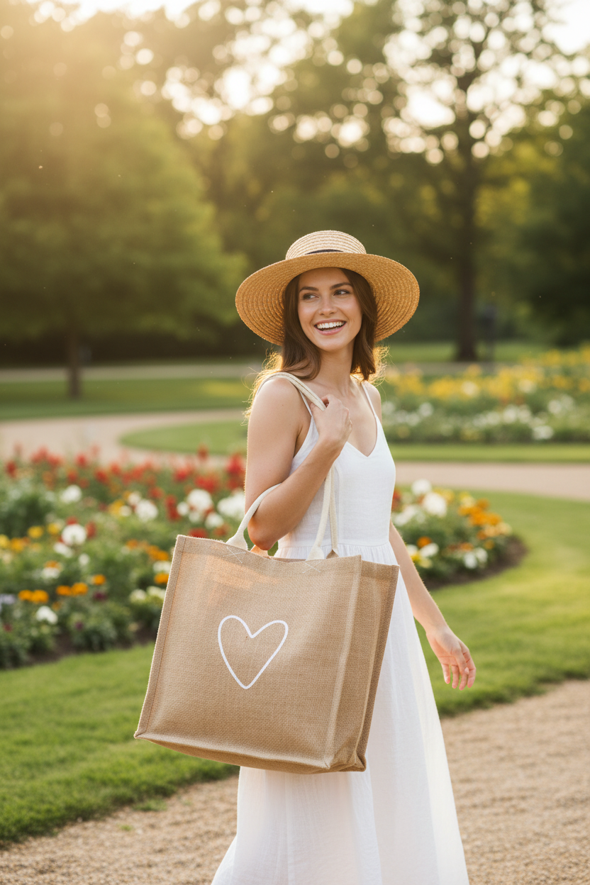 Jute Canvas Gift Bag - Love (S)