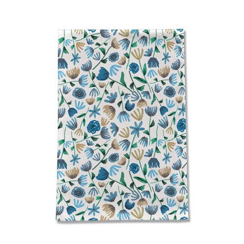 Blue Ink Floral Tea Towel | 18” × 30” | Cotton Twill | Lauren Ullrich Art