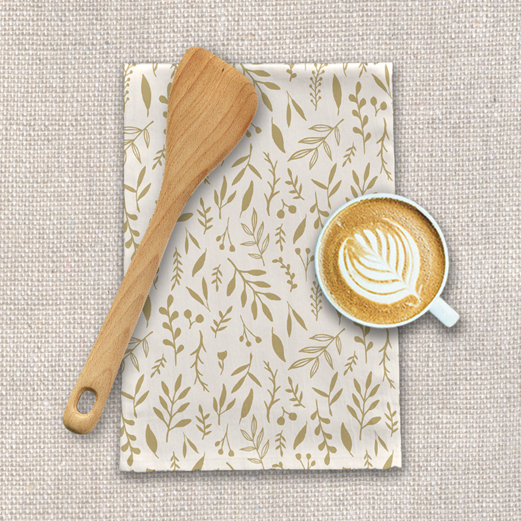Gold Falling Leaves Tea Towel | 18” × 30” | Cotton Twill | Lauren Ullrich Art