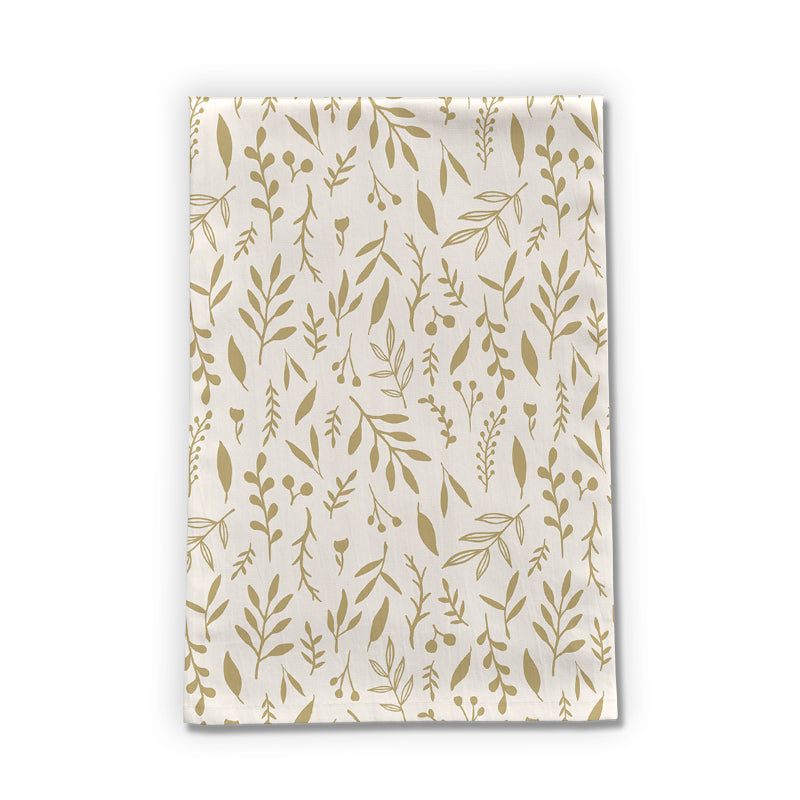 Gold Falling Leaves Tea Towel | 18” × 30” | Cotton Twill | Lauren Ullrich Art