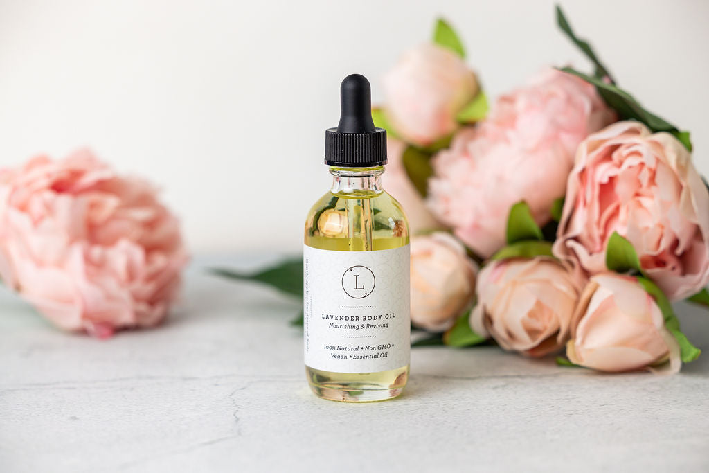 Lizush Lavender Body Oil | Natural Moisturizing & Reviving Body Oil | 2 oz Glass Bottle
