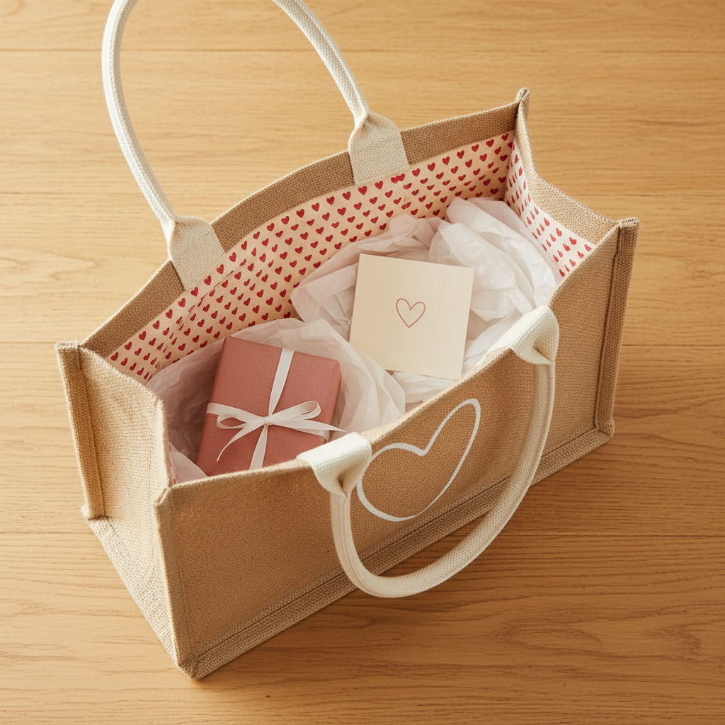 Jute Tote Bag | Love Heart | Medium | KORISSA