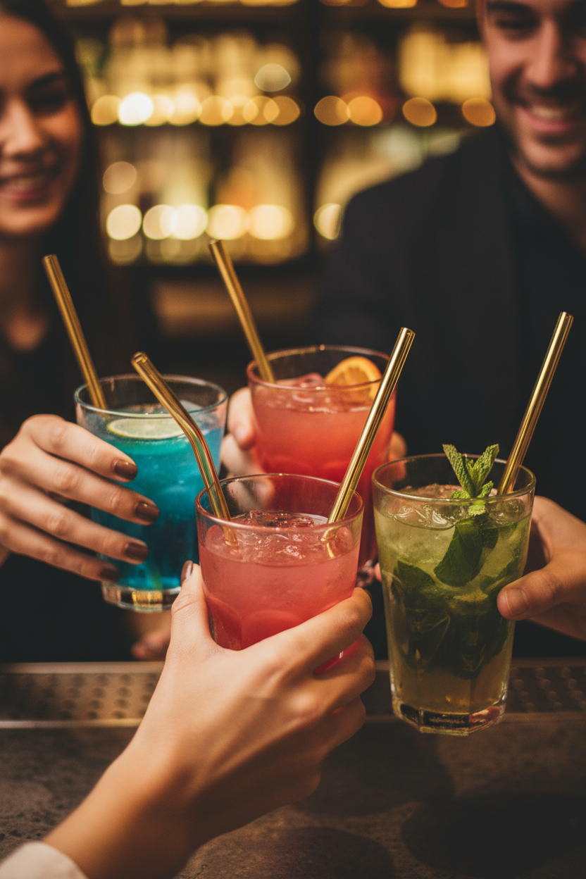 LUSTIR Short Straw Kit | Reusable Glass Straws | Set of 4