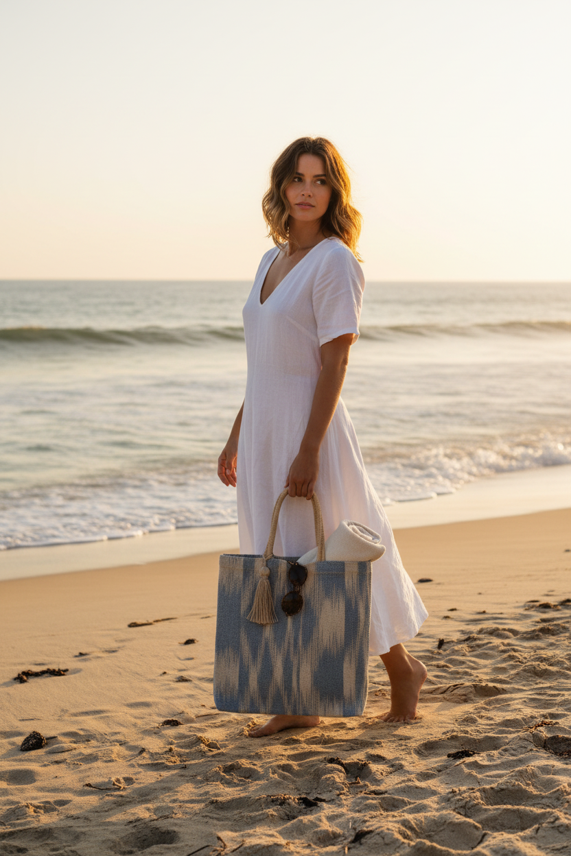 Nadi Jute Tote Bag - Blue
