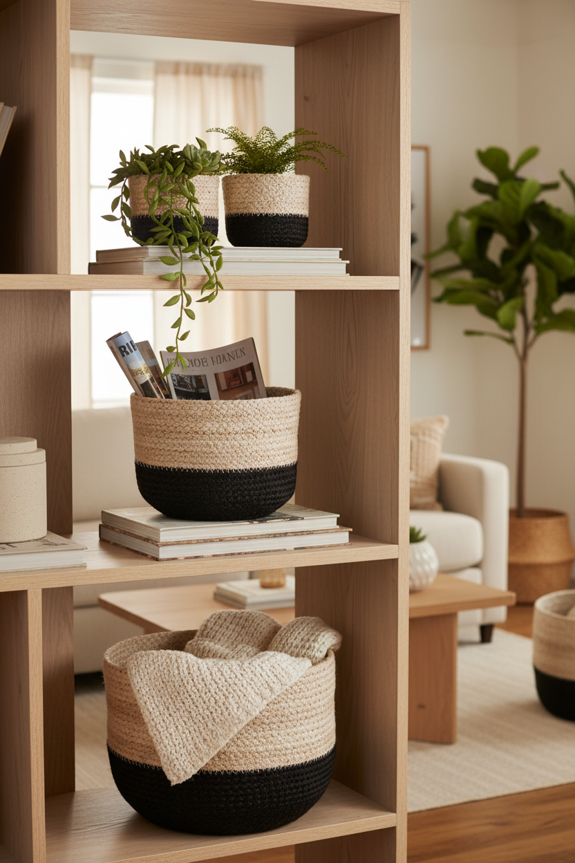 Naiya Jute Basket | Two-Tone Natural + Black | KORISSA