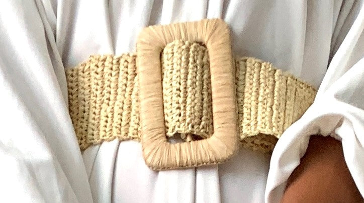 Raffia Woven Wide Belt | Oversized Woven Buckle | Natural | S / M / L | Lemloreli