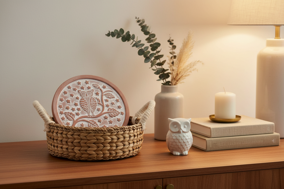 Terracotta Bread Warmer & Seagrass Basket | Owl Round | KORISSA