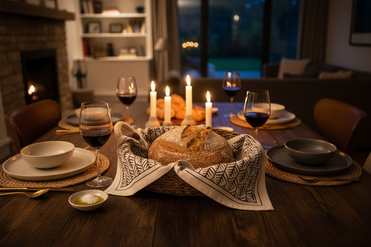 Terracotta Bread Warmer & Seagrass Basket with Tea Towel | Bird & Leaf | KORISSA