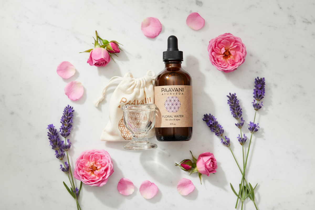 Paavani Ayurveda Eye Wash Ritual | Rose & Lavender Floral Water | Ayurvedic Eye Cleansing Kit