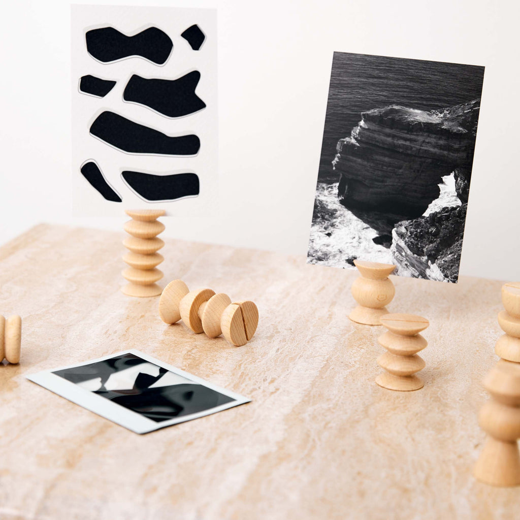 Totem Family | 10-Piece Picture & Postcard Stand Set | Turned Wood | 5mm Paper
