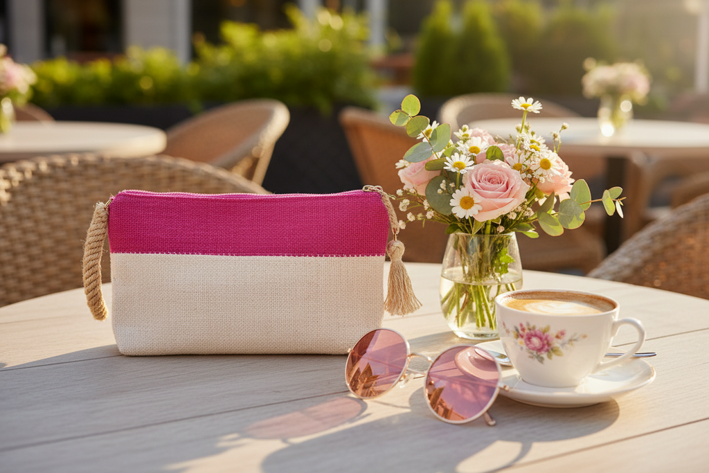 Block-A Clutch | Handwoven Jute-Cotton | Pink-White | Fair Trade | KORISSA