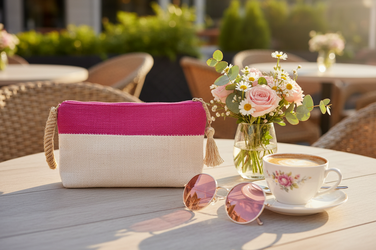 Block-A Clutch | Handwoven Jute-Cotton | Pink-White | Fair Trade | KORISSA