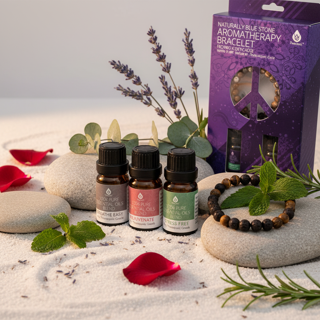 Pursonic Aromatherapy Bliss Bundle: Lava Stone Bracelet + Pure Essential Oils