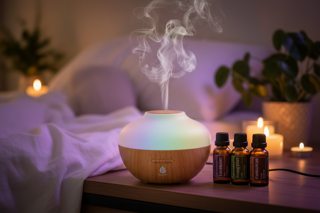 Pursonic Aromatherapy Diffuser & Essential Oil Set | Ultrasonic 300ml | Lavender, Eucalyptus & Frankincense