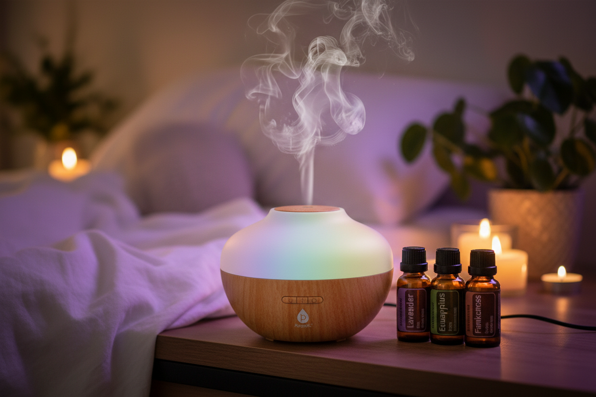 Pursonic Aromatherapy Diffuser & Essential Oil Set | Ultrasonic 300ml | Lavender, Eucalyptus & Frankincense