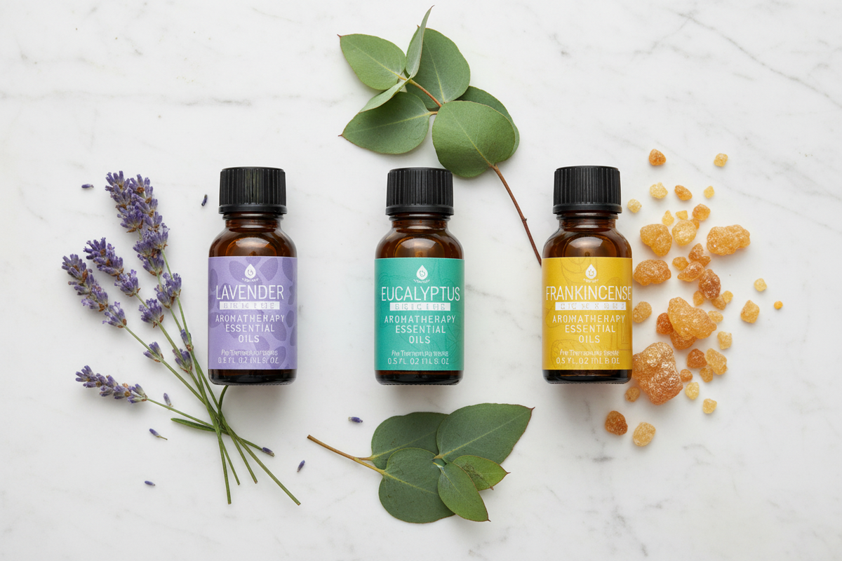 Pursonic Aromatherapy Diffuser & Essential Oil Set | Ultrasonic 300ml | Lavender, Eucalyptus & Frankincense