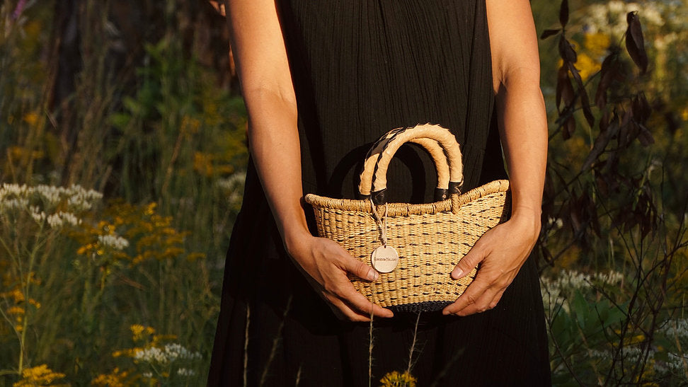 The Petite Victoria Basket Bag | Handwoven Straw | Goatskin Handles | Sonder & Holliday