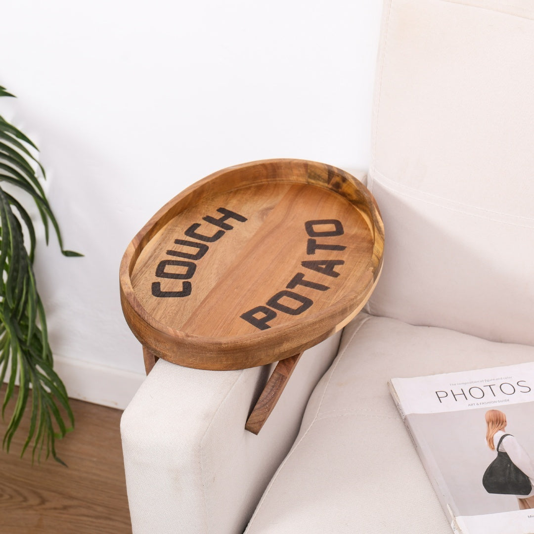 "Couch Potato" Oval Acacia Wood Tray | Laser Engraved | Snack & Serving Tray