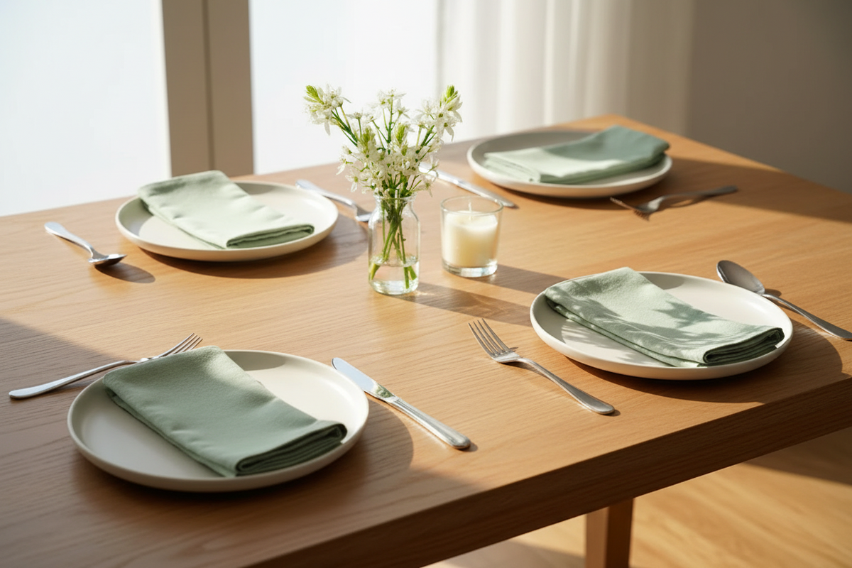 Linen-Cotton Napkins | Set of 4 | Sage Green, Blue, Pinstripe | MEZMA
