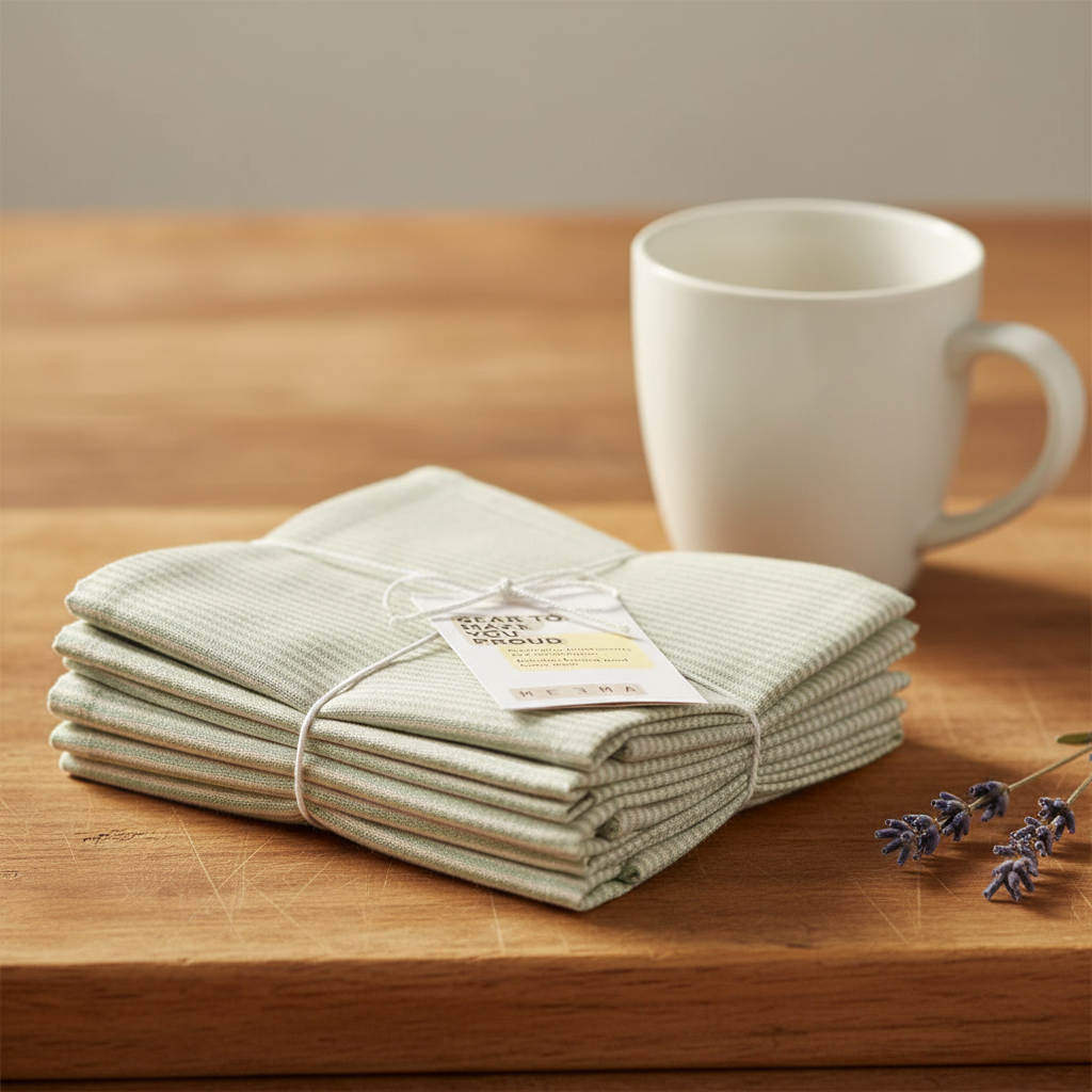 Linen-Cotton Napkins | Set of 4 | Sage Green, Blue, Pinstripe | MEZMA
