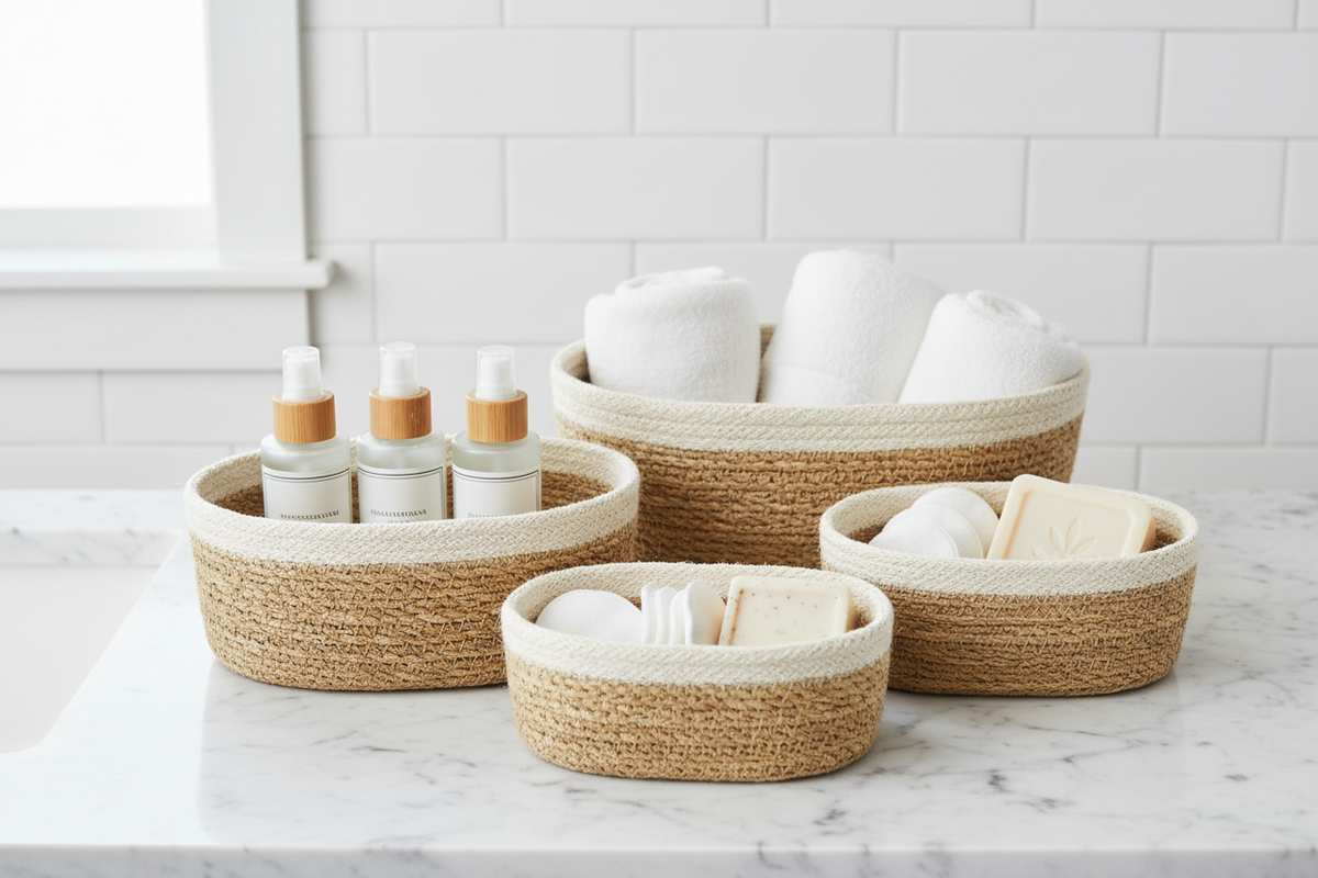 Savar Oval Basket Set of 3 | Seagrass + Jute | KORISSA