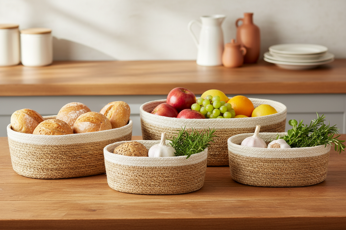 Savar Oval Basket Set of 3 | Seagrass + Jute | KORISSA