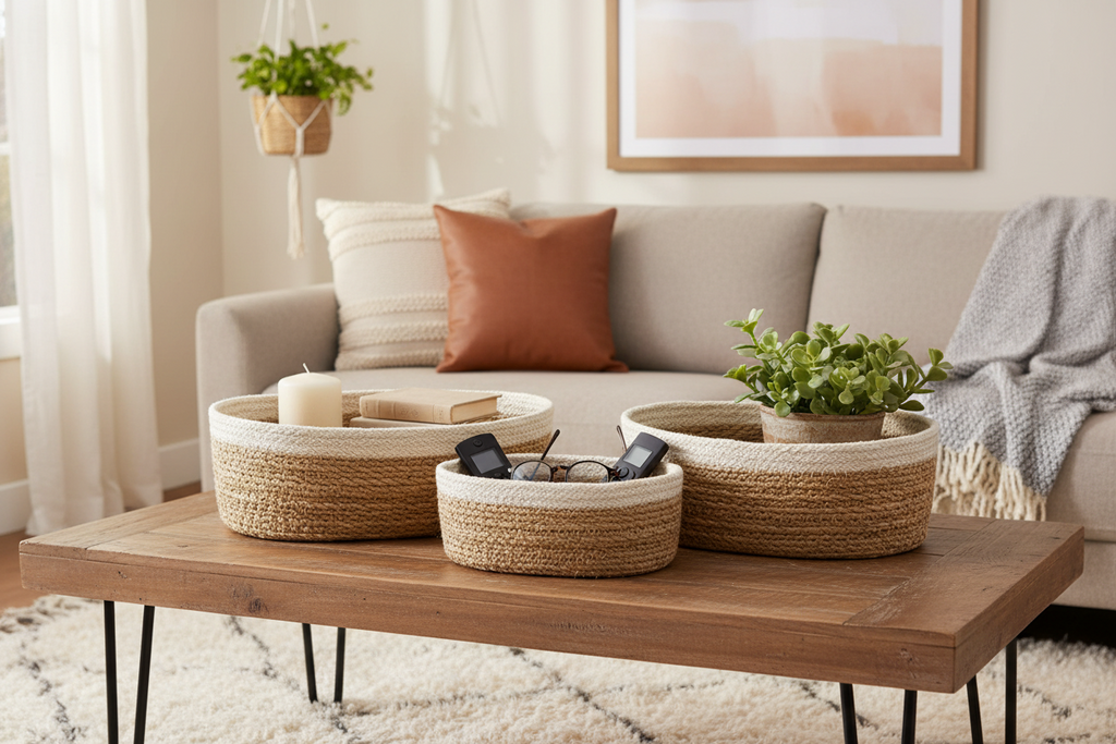 Savar Oval Basket Set of 3 | Seagrass + Jute | KORISSA