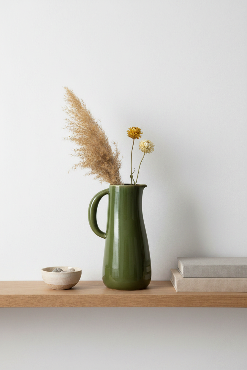 Dadasi Stoneware Jug | Olive Green Glaze | 50 oz | Handmade | Gharyan