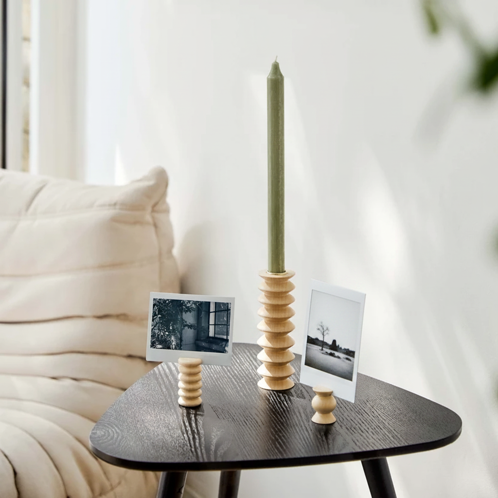 Totem Family | 10-Piece Picture & Postcard Stand Set | Turned Wood | 5mm Paper