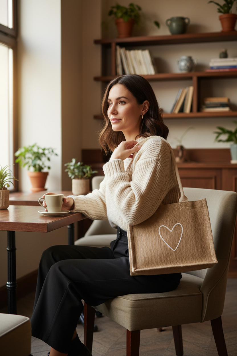 Jute Canvas Gift Bag - Love (S)