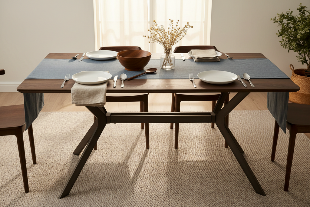 Linen-Cotton Table Runner | Pinstriped & Solid | Blue, Charcoal | KORISSA