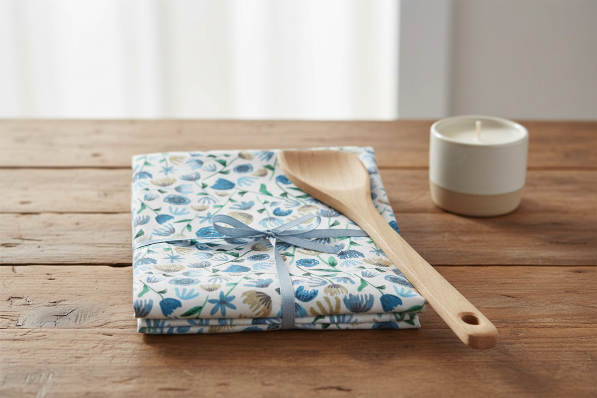 Blue Ink Floral Tea Towel | 18” × 30” | Cotton Twill | Lauren Ullrich Art