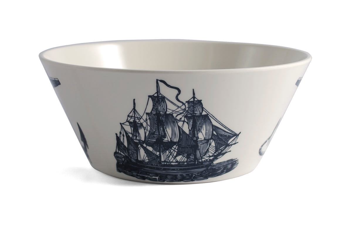 Scrimshaw Serving Bowl | Anchor, Ship & Whale | Bamboo Fiber | Thomas Paul