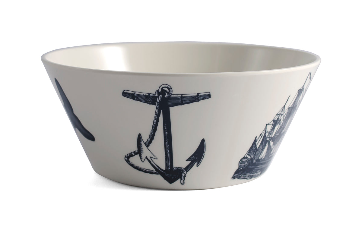 Scrimshaw Serving Bowl | Anchor, Ship & Whale | Bamboo Fiber | Thomas Paul