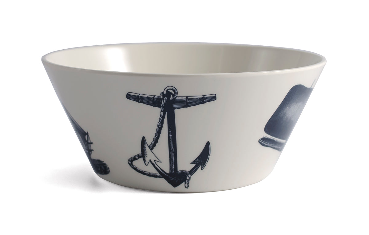 Scrimshaw Serving Bowl | Anchor, Ship & Whale | Bamboo Fiber | Thomas Paul