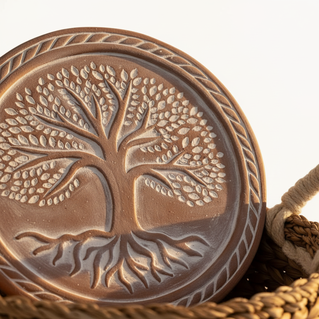 Terracotta Bread Warmer & Seagrass Basket | Tree of Life | KORISSA