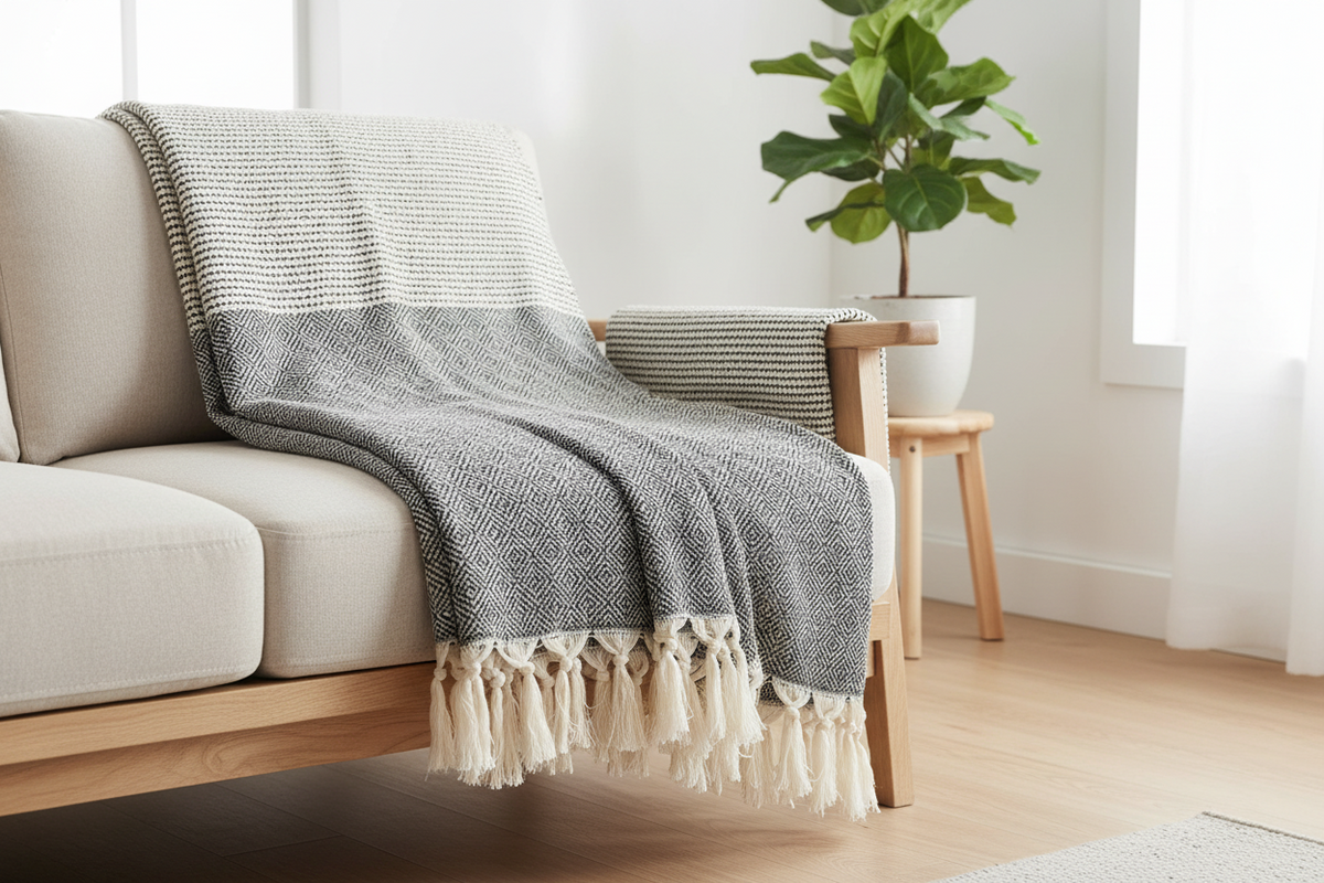 Diamond Stripe Turkish Throw | 88” × 69” | 100% Turkish Cotton | SLATE + SALT