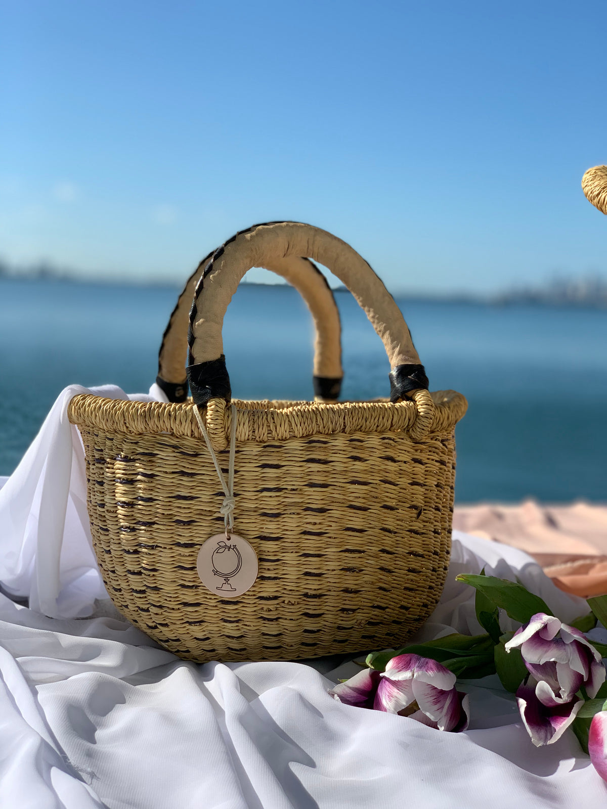 The Petite Victoria Basket Bag | Handwoven Straw | Goatskin Handles | Sonder & Holliday