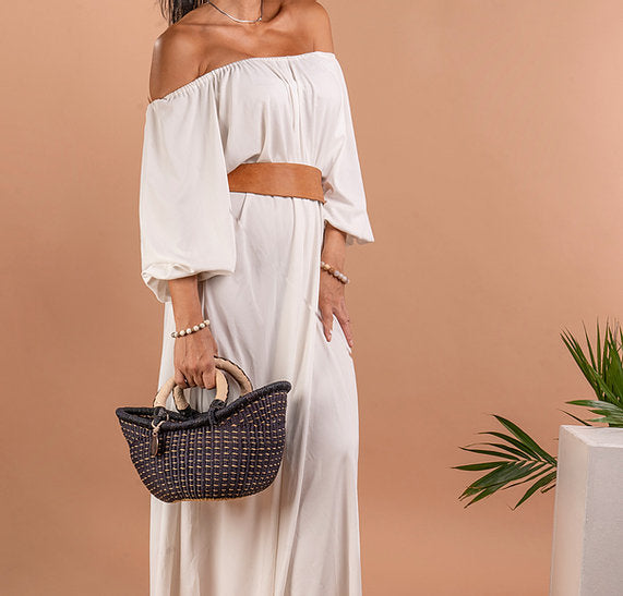 The Petite Victoria Basket Bag | Handwoven Straw | Goatskin Handles | Sonder & Holliday