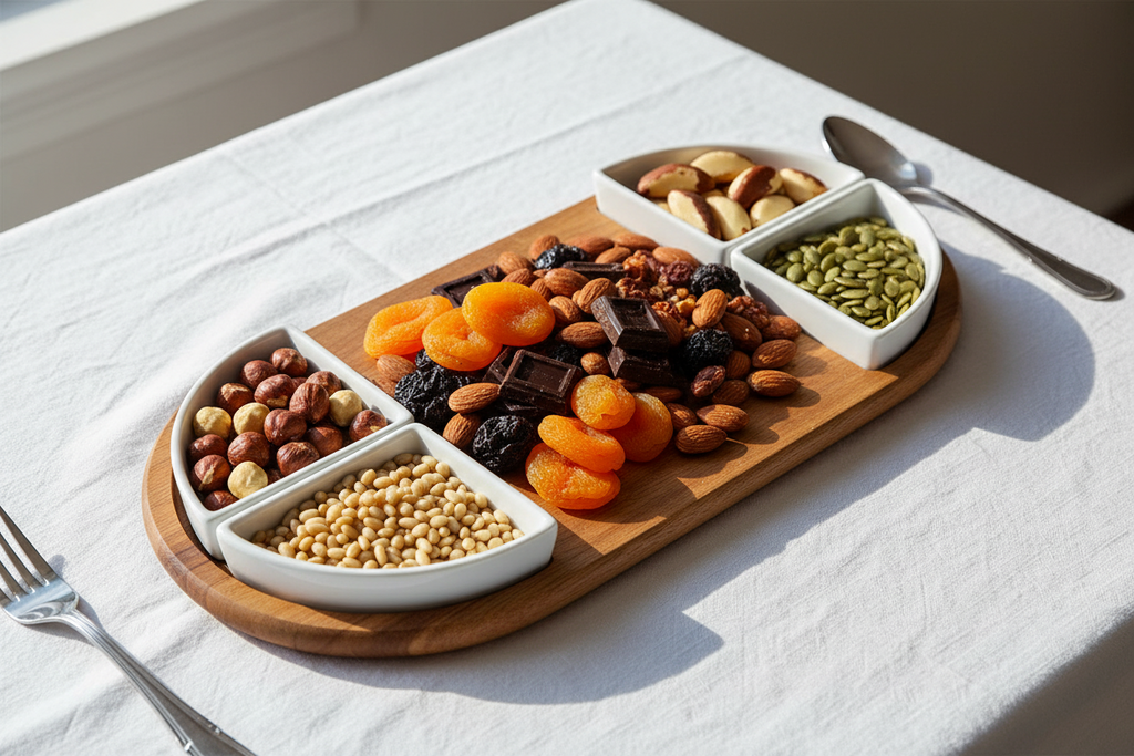 Oval Acacia Wood Serving Board with 4 Ceramic Bowls | Black or White | Entertaining Set