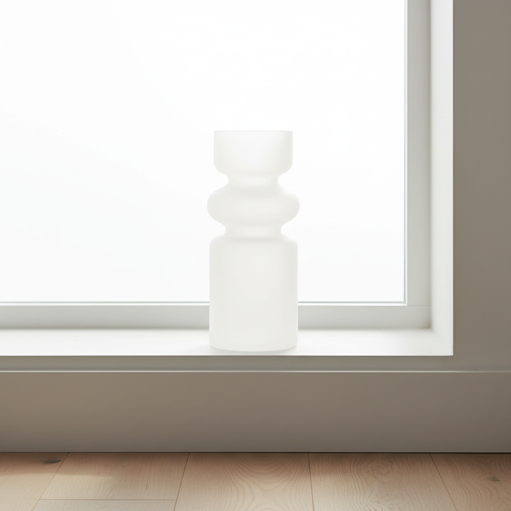 Sculptural Frosted Glass Vase | Toroid Stack Form | Frosted White | Fleck India