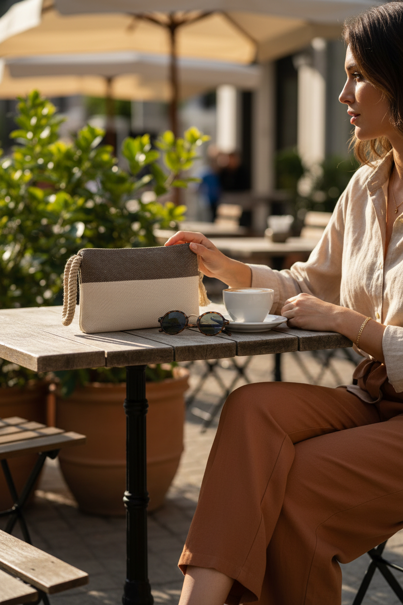 Block A Clutch | Olive & Natural | Cotton Twill | Jute Handle | KORISSA