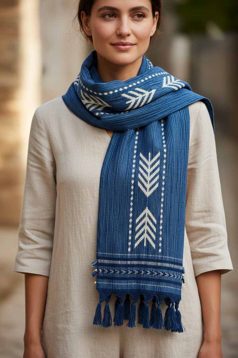 Handwoven Table Runner in Indigo Arrow | Backstrap Loom | Maya Artisans | MESO Goods