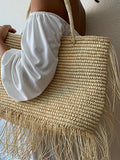 Raffia Fringe Tote Bag | Handwoven Raffia | Natural Fringe Trim | Lemloreli
